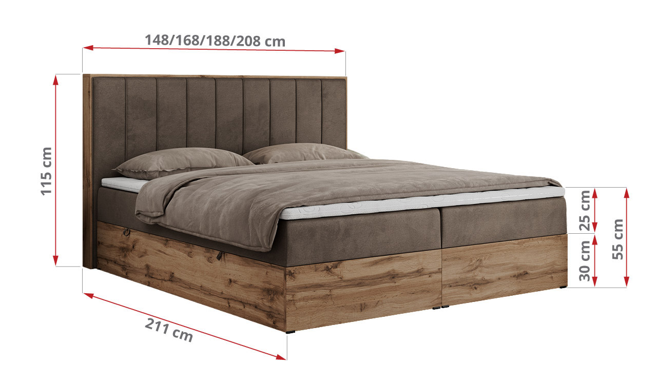 Łóżko kontynentalne BELLISSIMO 160x200 - Monolith 15 - brązowy - OUTLET - 47_1